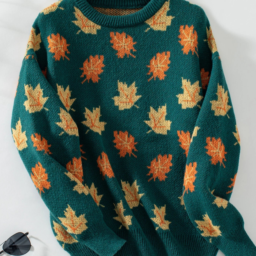 Ceylan Women's Knit Sweater Autumn Leaf Pattern
