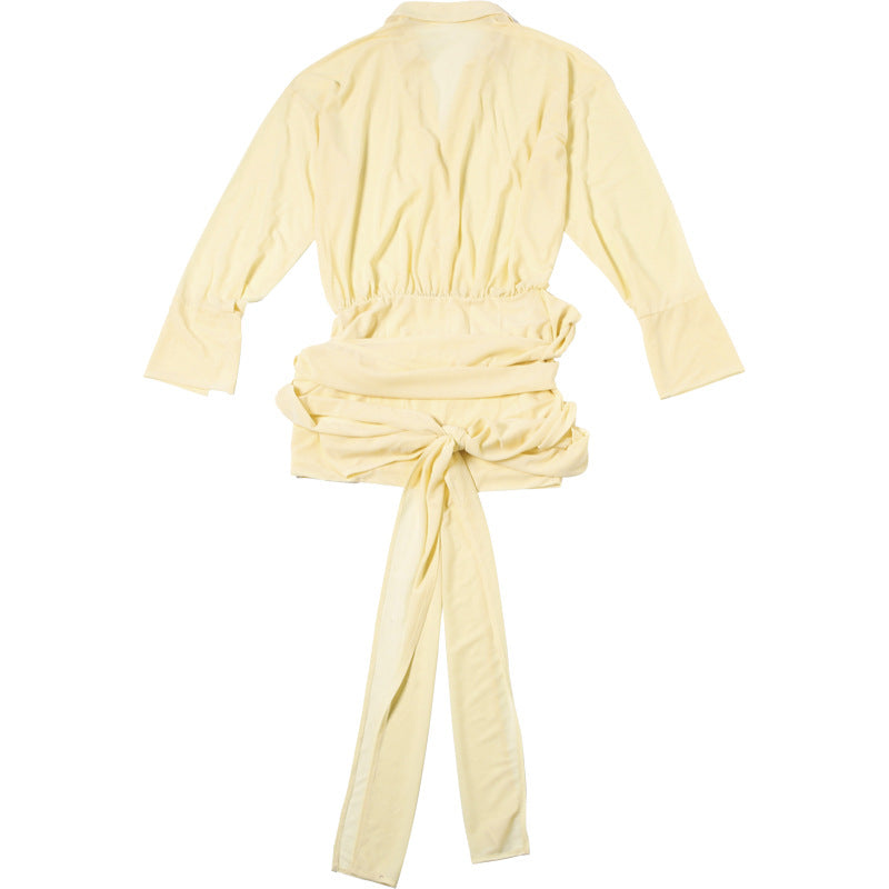 Women’s Ruched Mini Dress with Sheer Oversized Long Sleeve Top