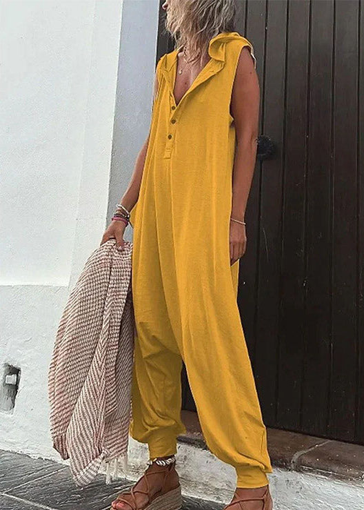 Ceylan Women’s Sleeveless Hooded Jumpsuit with Half Button Front