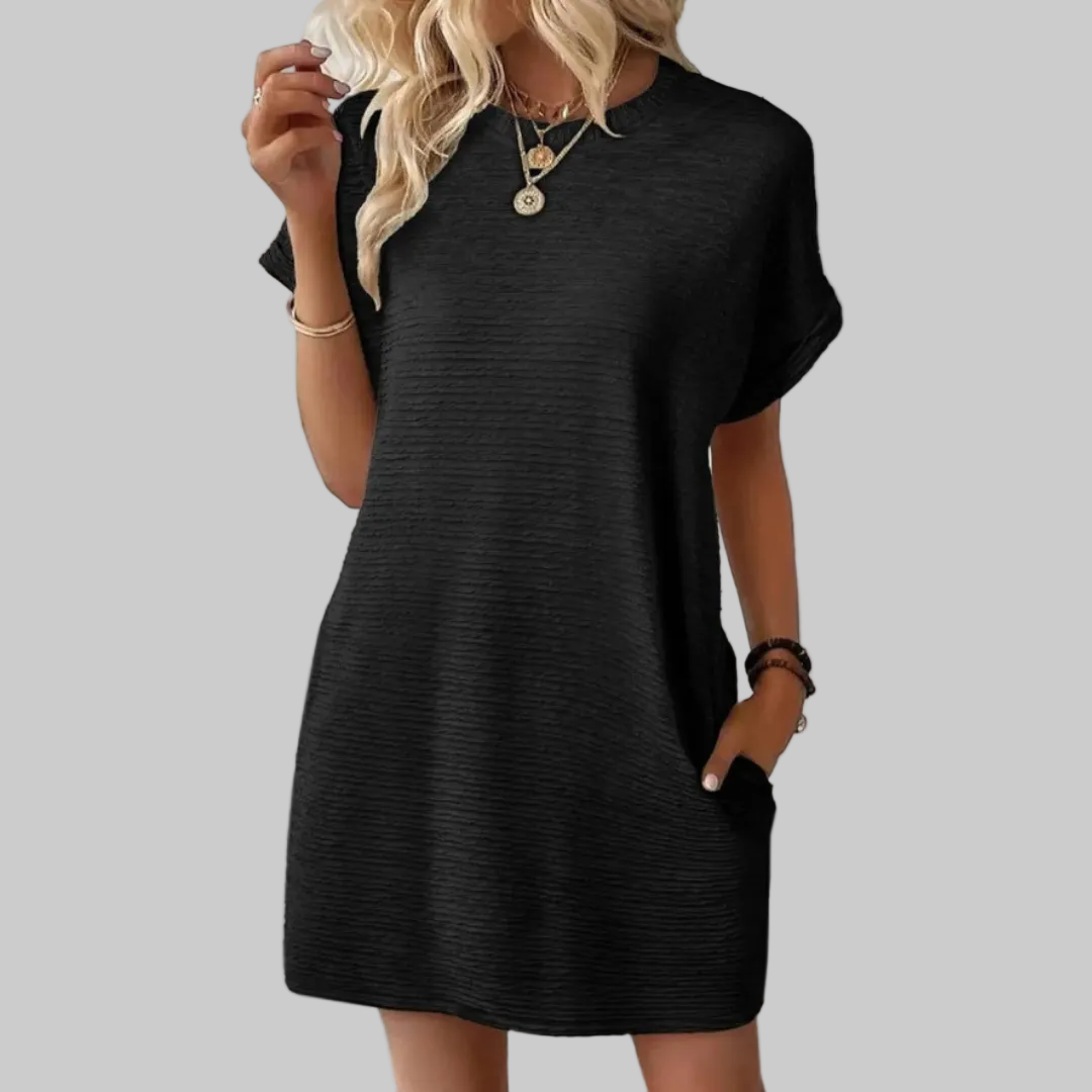 Women's T-Shirt Mini Dress Crew Neck Short Sleeve Textured Shift