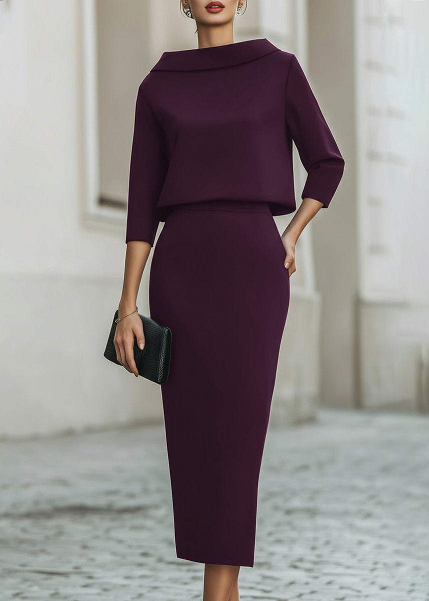 Ceylan Women’s Boat Neck Midi Skirt Set with Elegant 3/4 Sleeves