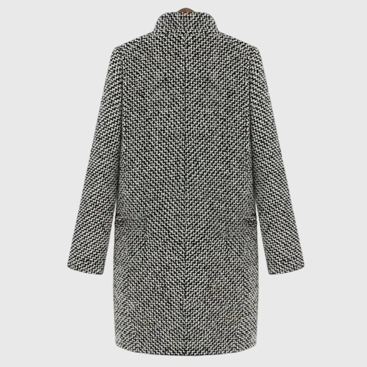 Women's Houndstooth Double-Breasted Long Coat