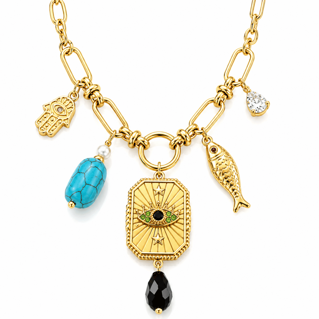 Women's Chain Necklace with Multi Charm Detail