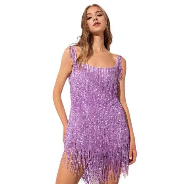 Women's Sequin Fringe Mini Dress for Party