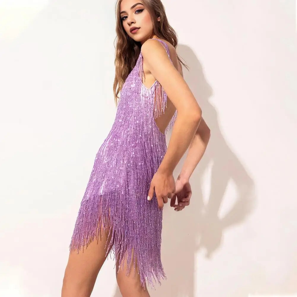 Women's Sequin Fringe Mini Dress for Party