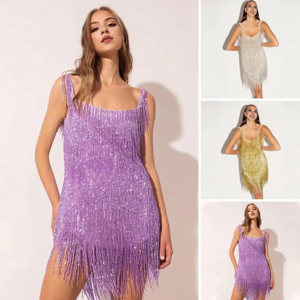 Women's Sequin Fringe Mini Dress for Party