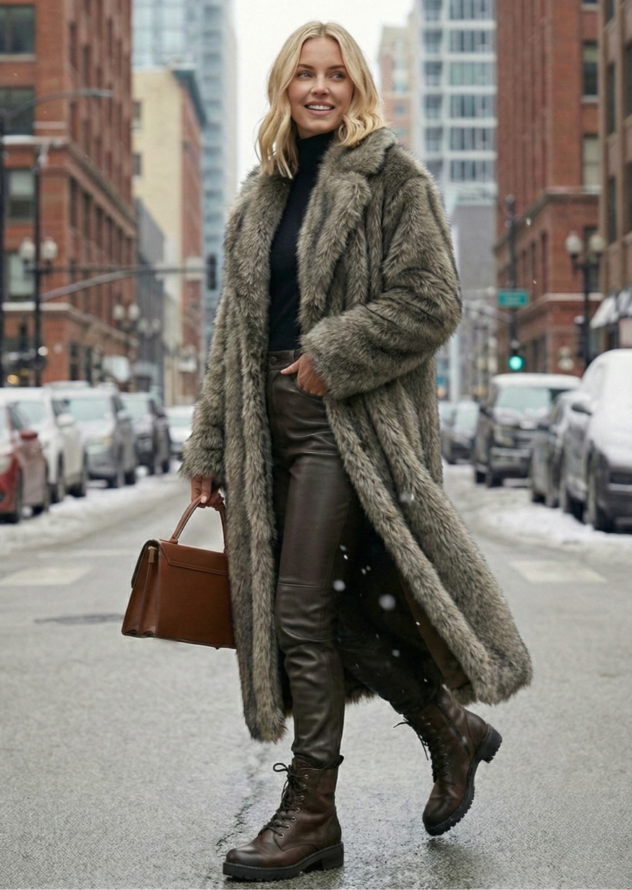 Ceylan Women’s Faux Fur Long Coat Thickened Winter Shearling