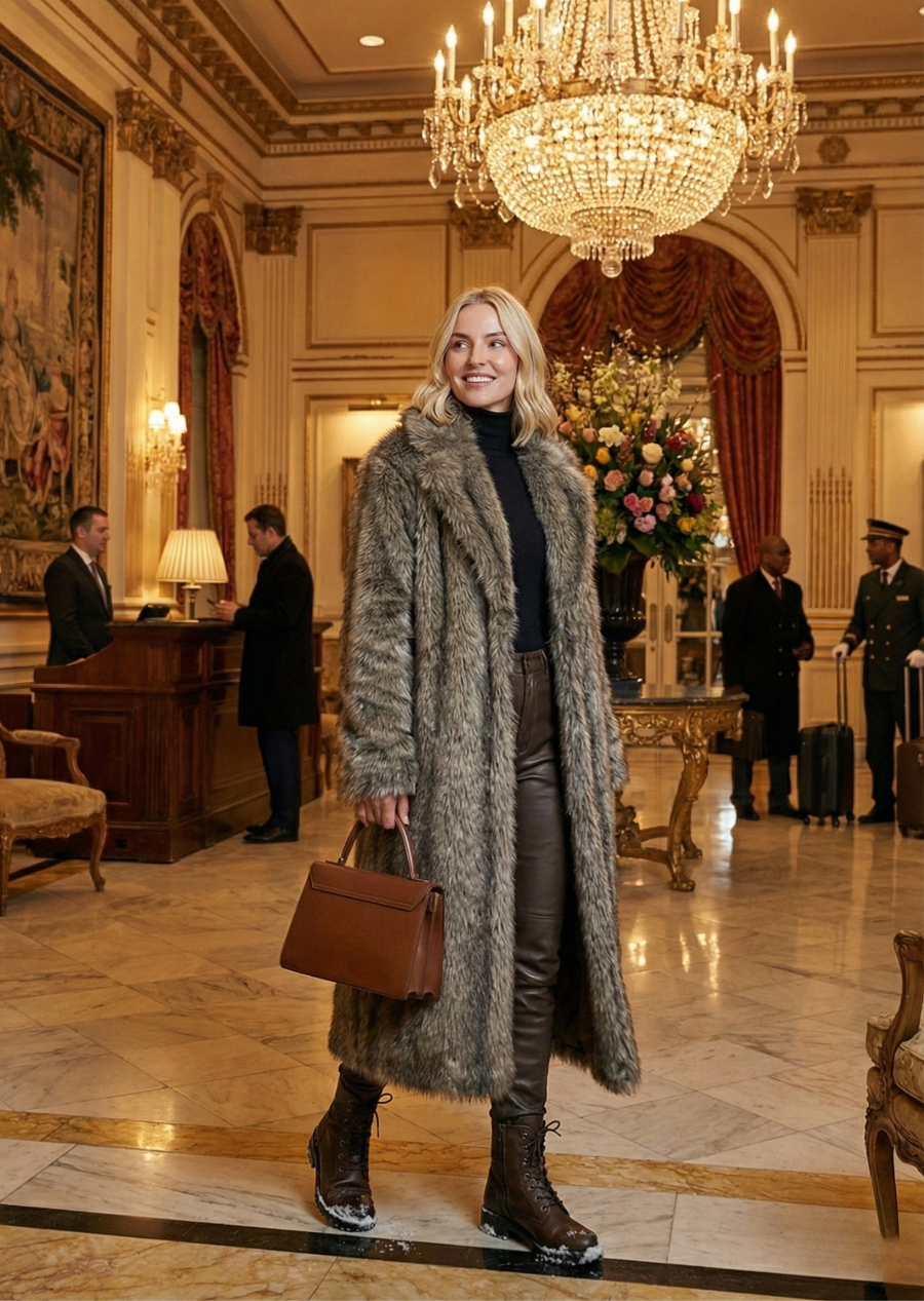 Ceylan Women’s Faux Fur Long Coat Thickened Winter Shearling