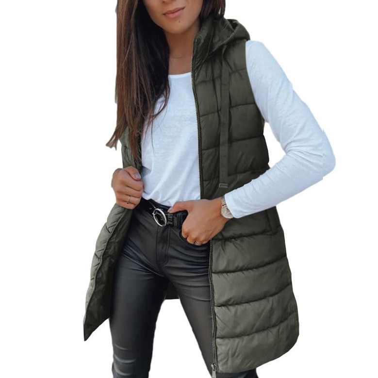 Ceylan Women’s Long Puffer Vest Hooded Sleeveless Quilted Gilet
