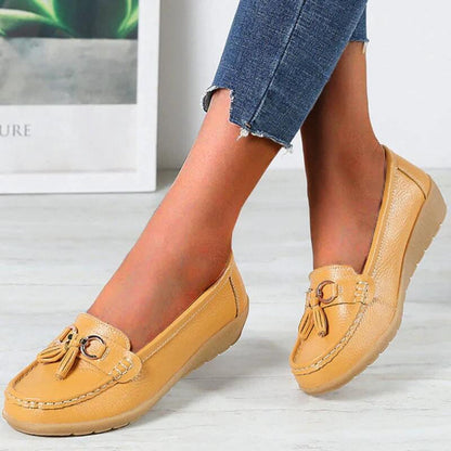 Women's Leather Loafers Wedge Sole Tassel Detail