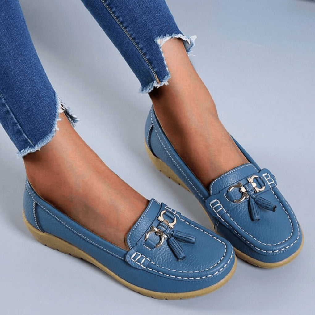 Women's Leather Loafers Wedge Sole Tassel Detail