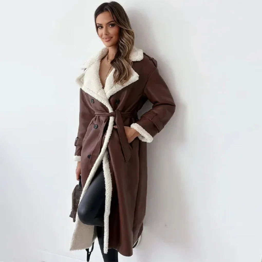 Women's Sherpa Lined Double-Breasted Trench Coat