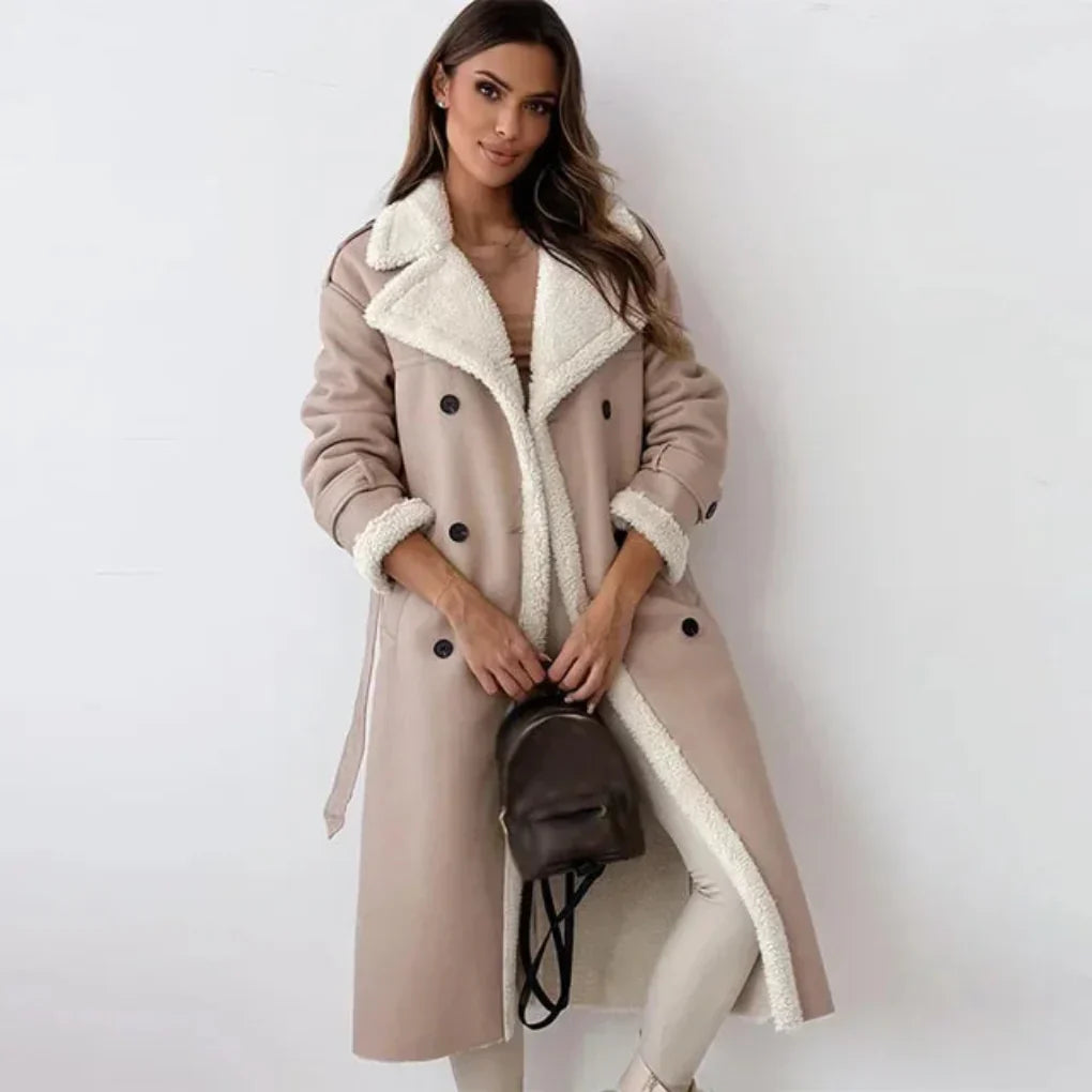 Women's Sherpa Lined Double-Breasted Trench Coat