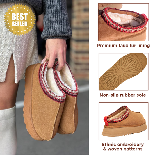 Ceylan® Genuine Suede Fuzzy Slippers