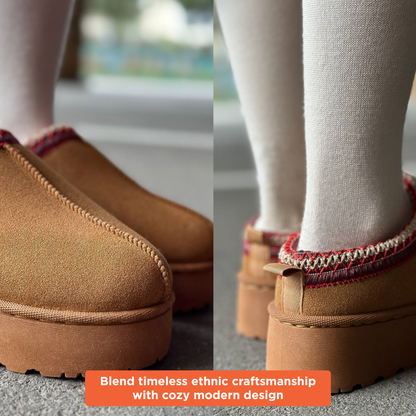 Ceylan® Genuine Suede Fuzzy Slippers