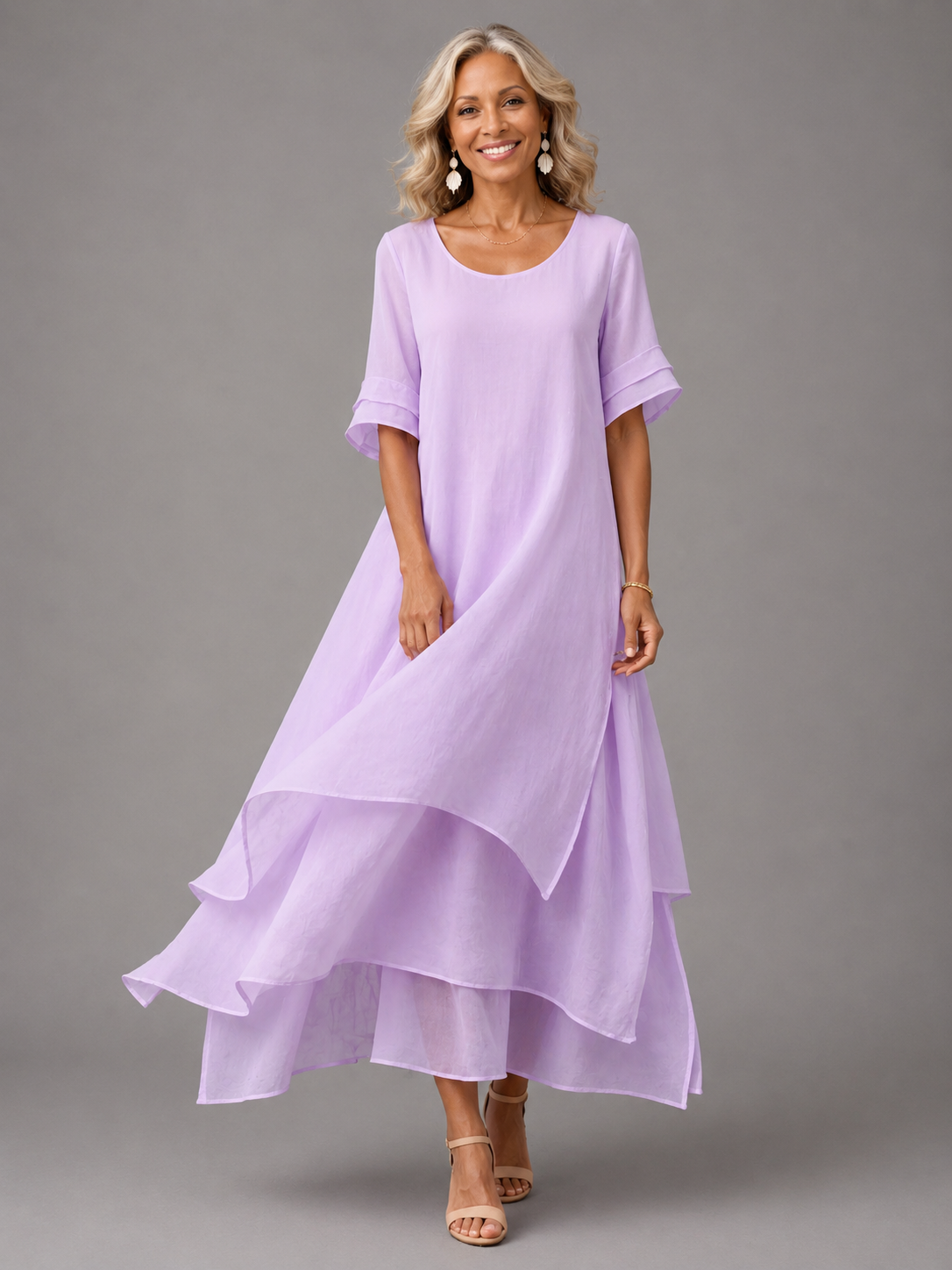 Women's Flowy Tiered Maxi Dress with Relaxed Fit for Tummy Coverage