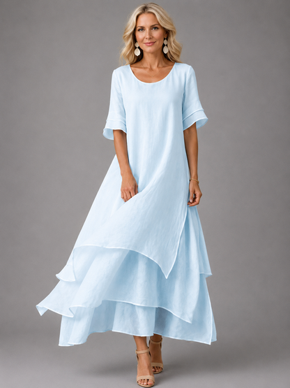 Women's Flowy Tiered Maxi Dress with Relaxed Fit for Tummy Coverage