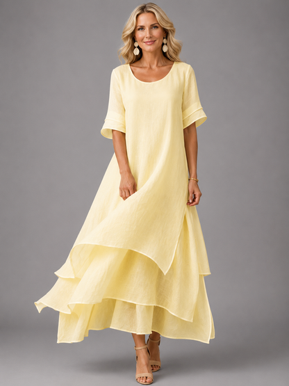 Women's Flowy Tiered Maxi Dress with Relaxed Fit for Tummy Coverage
