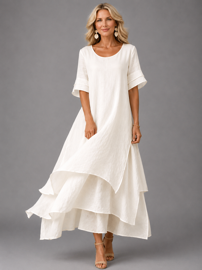 Women's Flowy Tiered Maxi Dress with Relaxed Fit for Tummy Coverage
