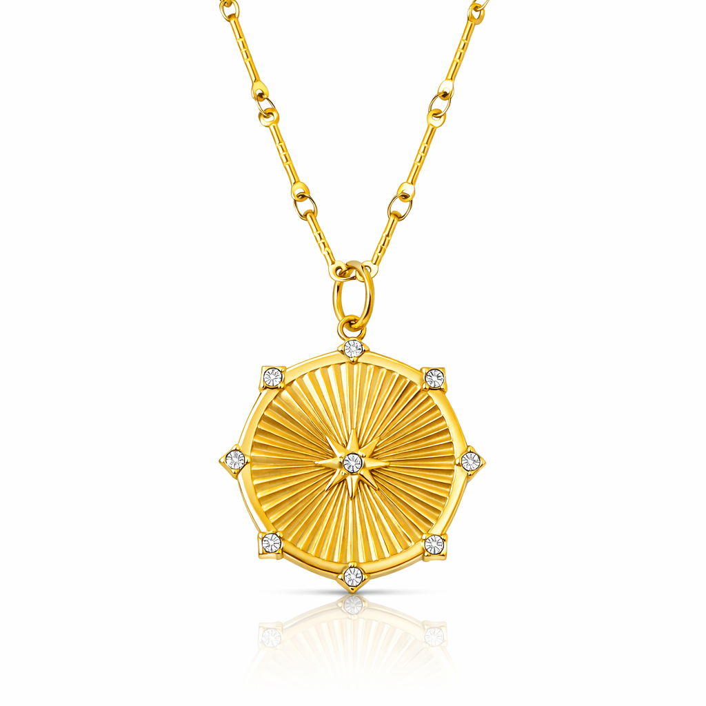 Women's Chain Necklace with Round Medallion Pendant