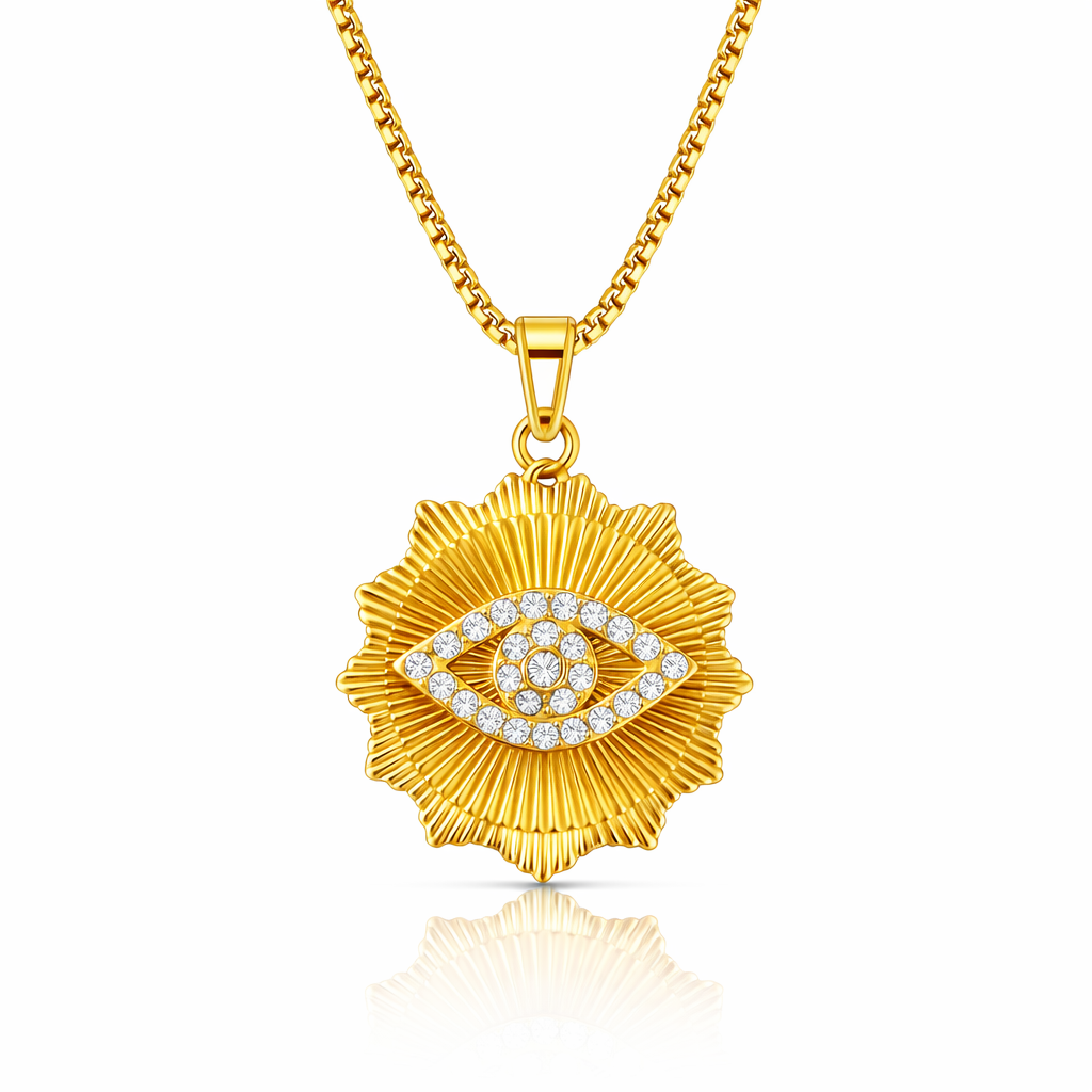 Women's Chain Necklace with Diamond Evil Eye Charm