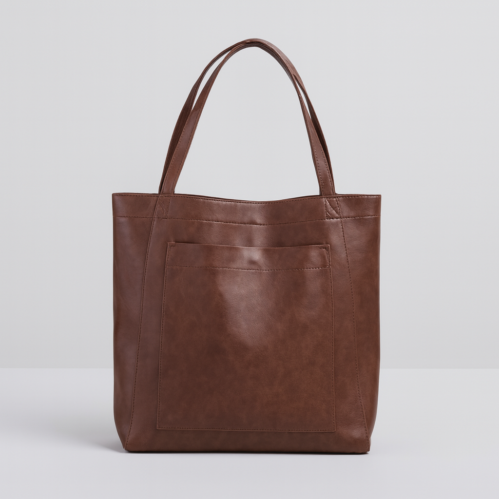 Women's Leather Tote Bag with Shoulder Straps and Zip Closure