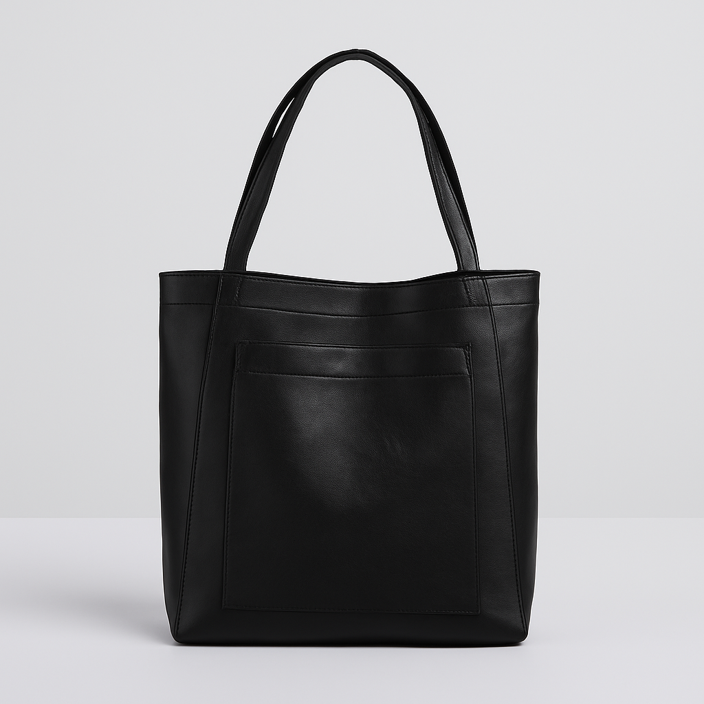 Women's Leather Tote Bag with Shoulder Straps and Zip Closure