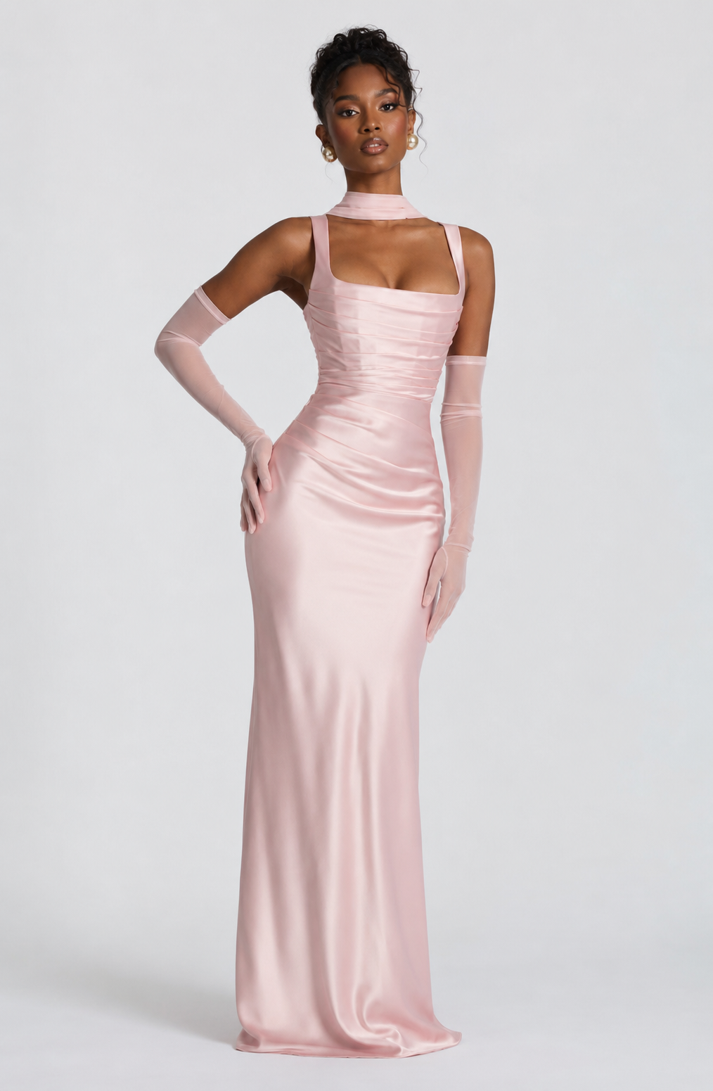 Women's Satin Maxi Dress with Square Neckline and Tie-Back for Evening Elegance
