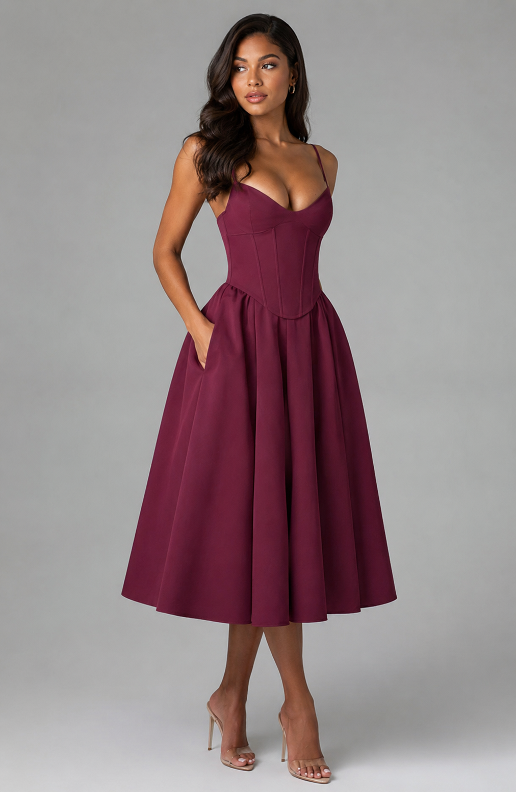 Women's Asymmetric Split Midi Dress with Architectural Neckline for Effortless Elegance