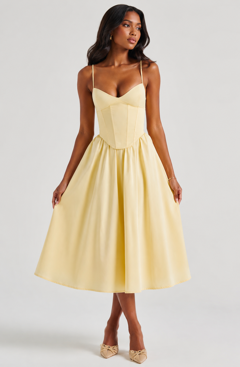 Women's Asymmetric Split Midi Dress with Architectural Neckline for Effortless Elegance