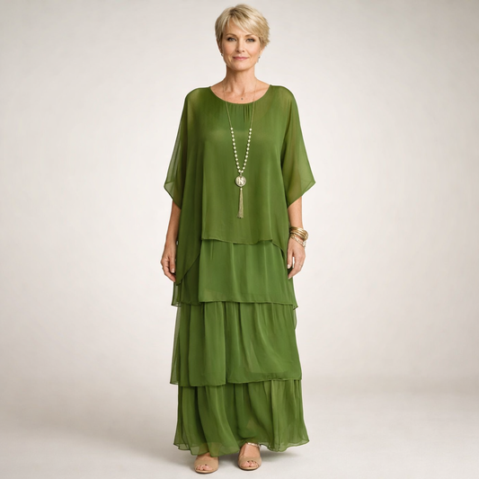 Women's Layered Chiffon Maxi Dress Flowy Bohemian A-Line Gown