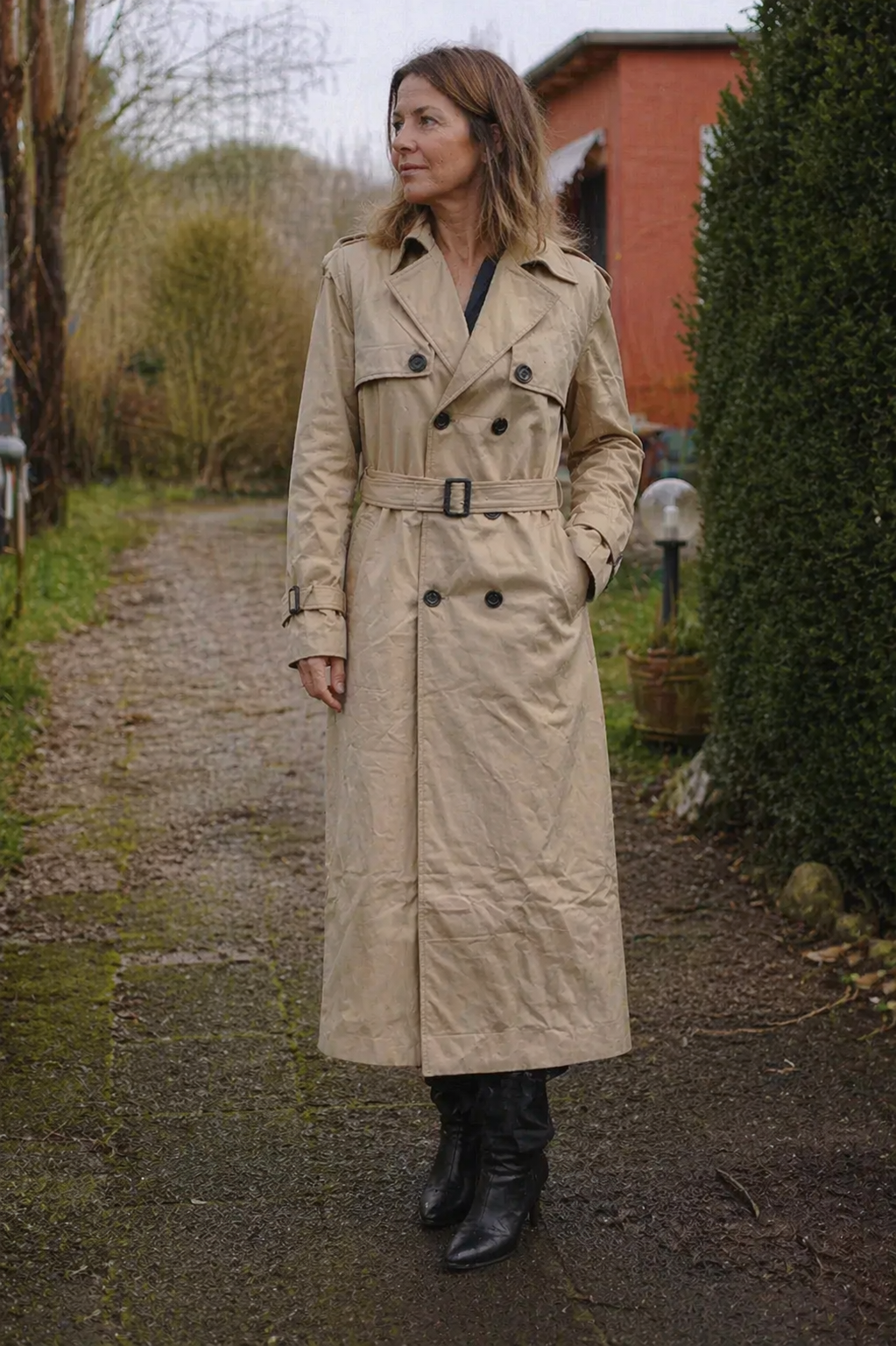 Women's Double-Breasted Trench Coat with Belt