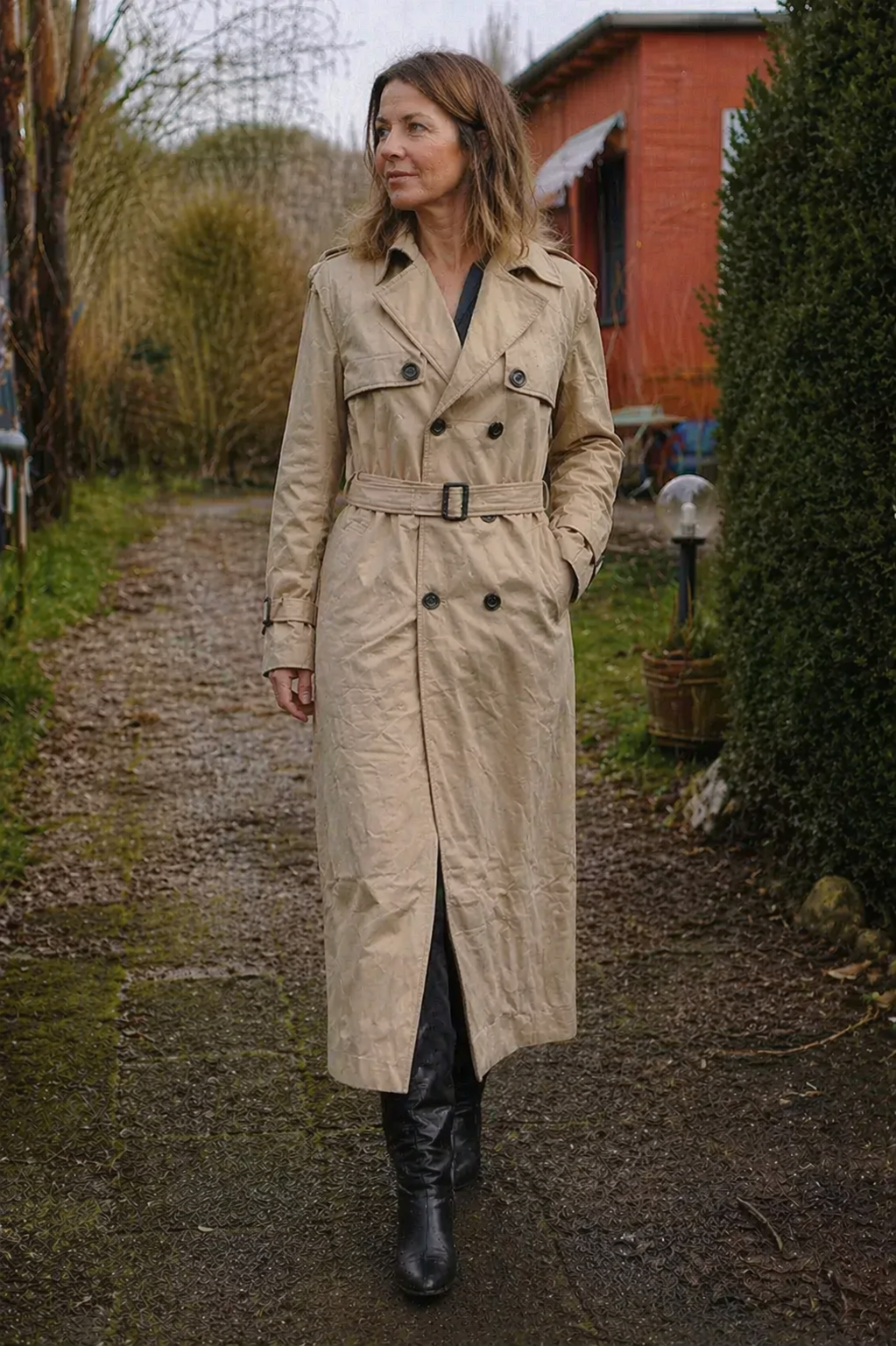 Women's Double-Breasted Trench Coat with Belt