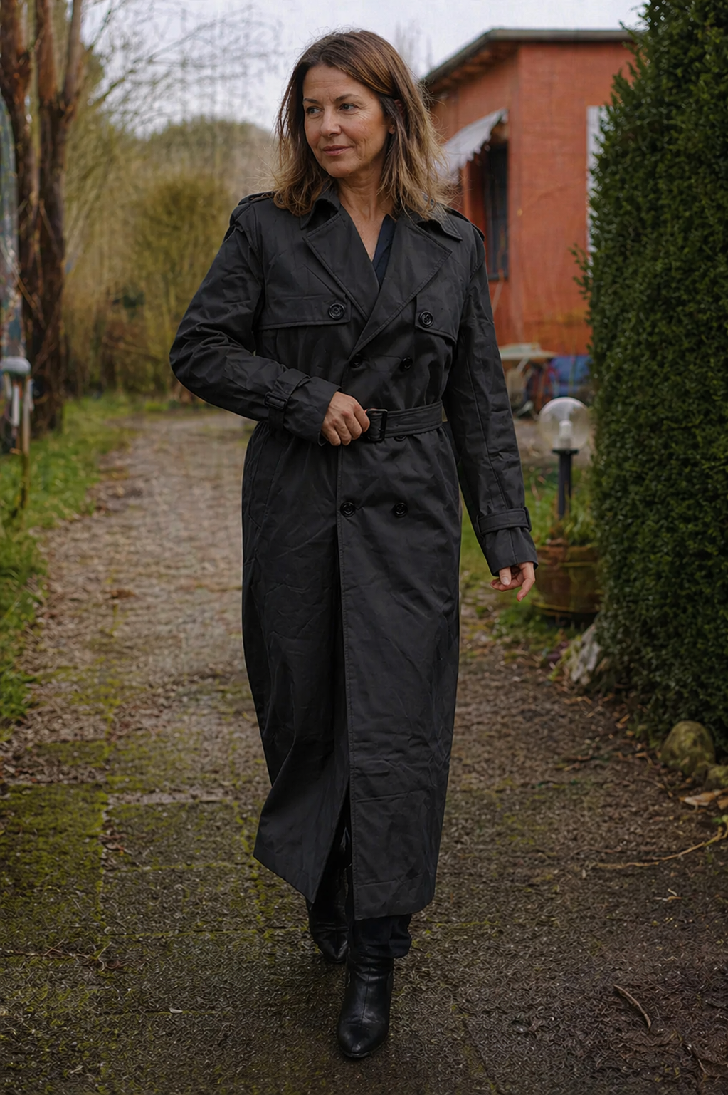 Women's Double-Breasted Trench Coat with Belt