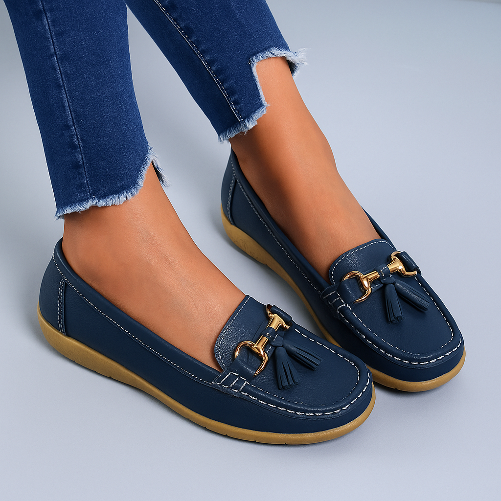 Women's Leather Loafers Wedge Sole Tassel Detail