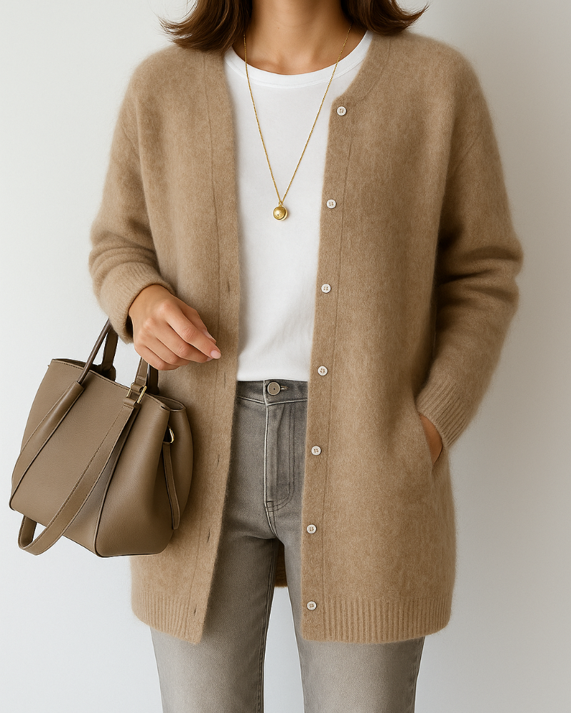 Women's Button-Front Cardigan with Ribbed Trim