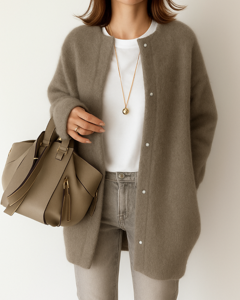 Women's Button-Front Cardigan with Ribbed Trim