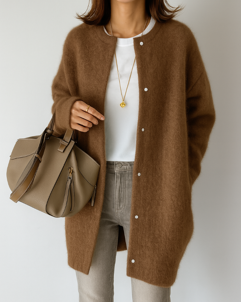 Women's Button-Front Cardigan with Ribbed Trim