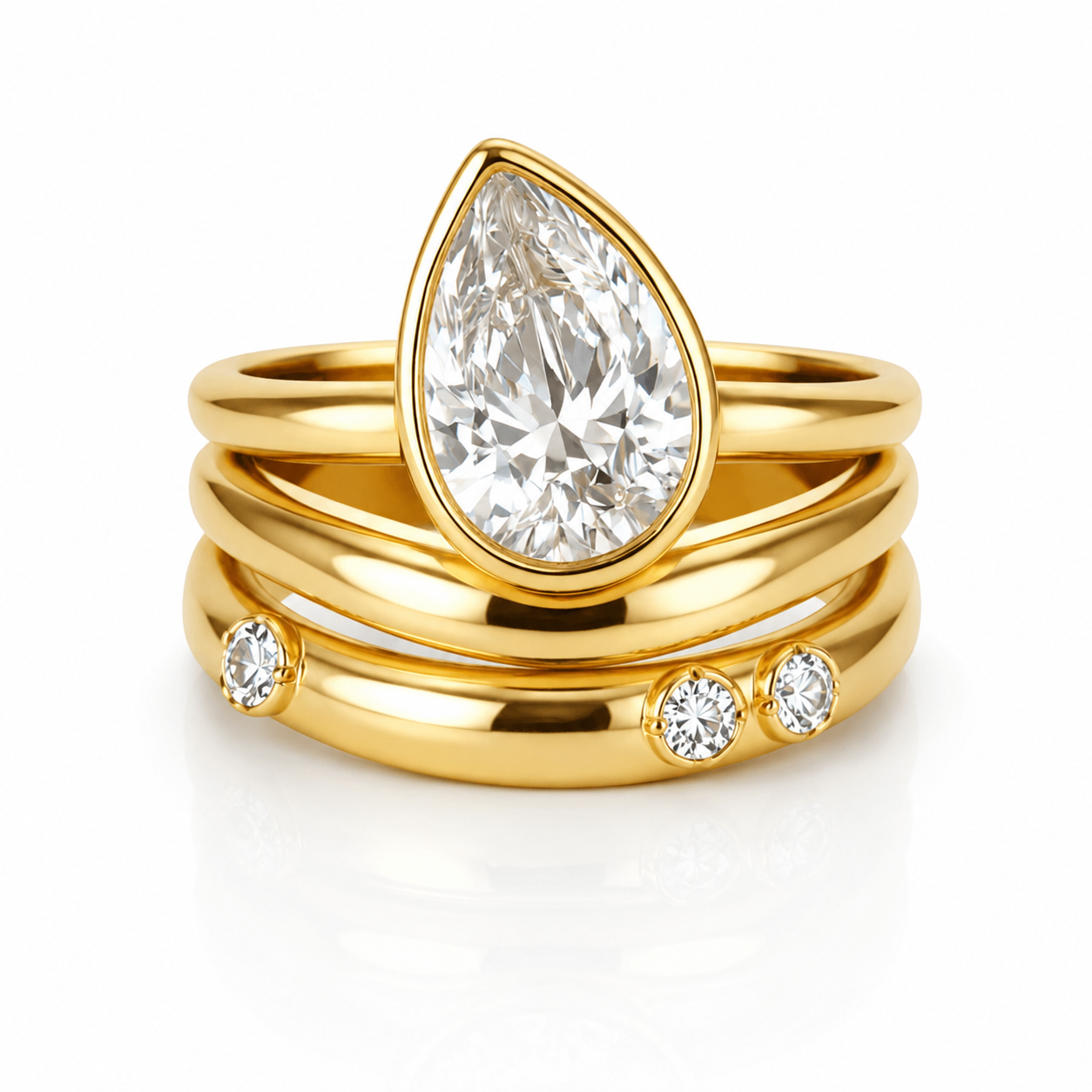 Women's Pear-Shaped Stone Ring Set with Pave Band