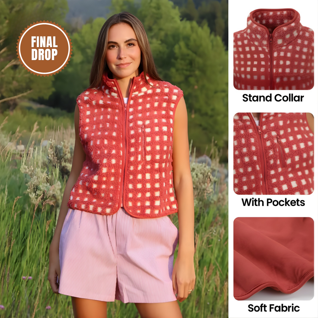 Ceylan® Checkered Sherpa Fleece Vest