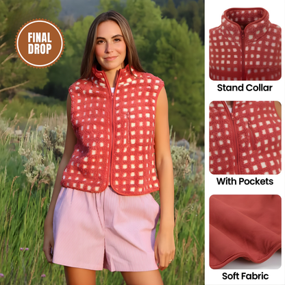 Ceylan® Checkered Sherpa Fleece Vest