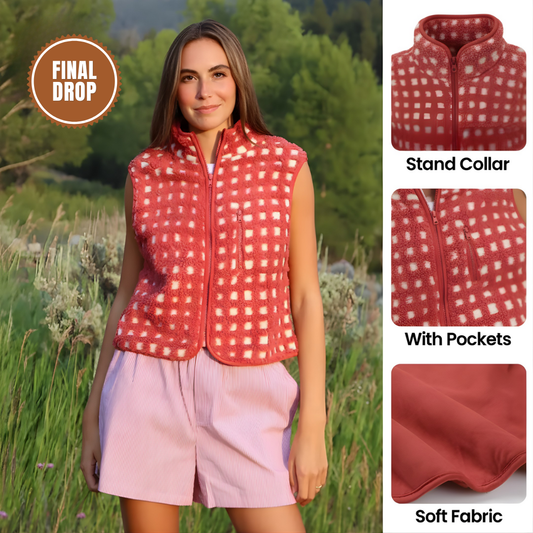 Ceylan® Checkered Sherpa Fleece Vest