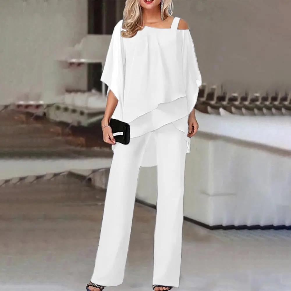 Women's Cold Shoulder Jumpsuit with Asymmetric Layered Wide Leg Silhouette