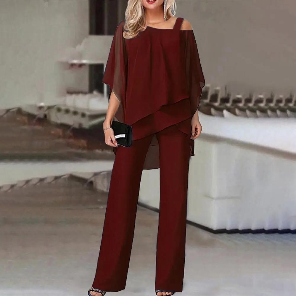 Women's Cold Shoulder Jumpsuit with Asymmetric Layered Wide Leg Silhouette