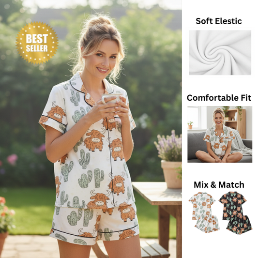 Ceylan® Highland Cow Cactus Women's Pajama Set