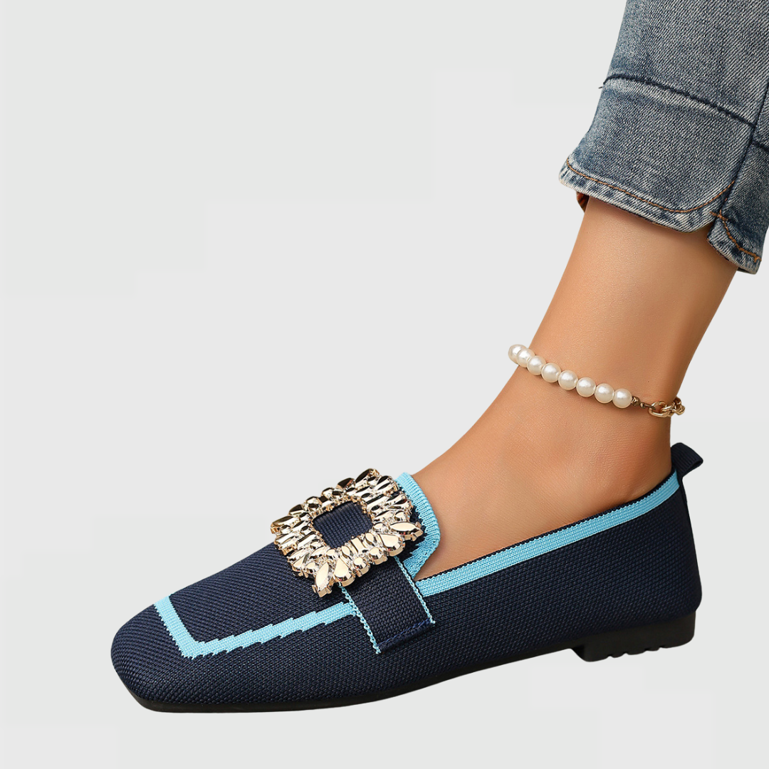 Women's Loafers with Embellished Buckle and Contrast Trim