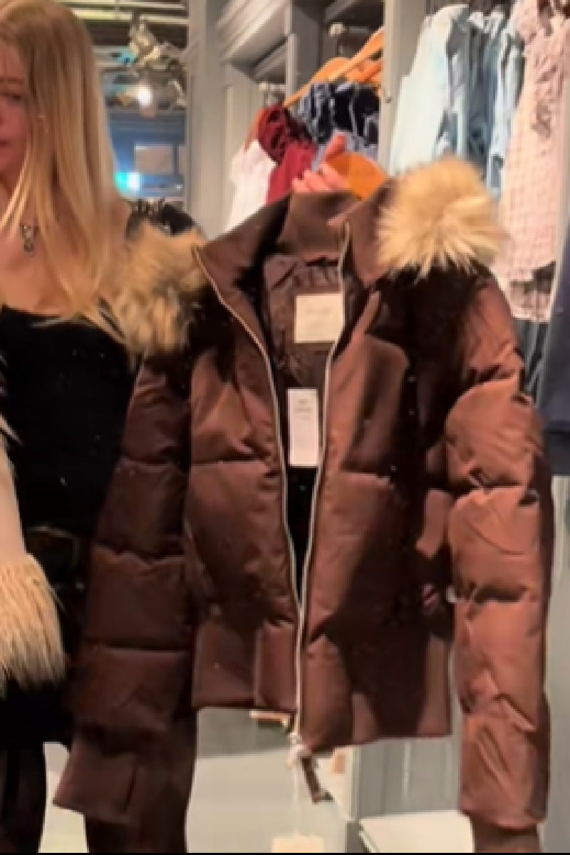 Women's Cropped Quilted Hooded Jacket with Faux Fur Trim