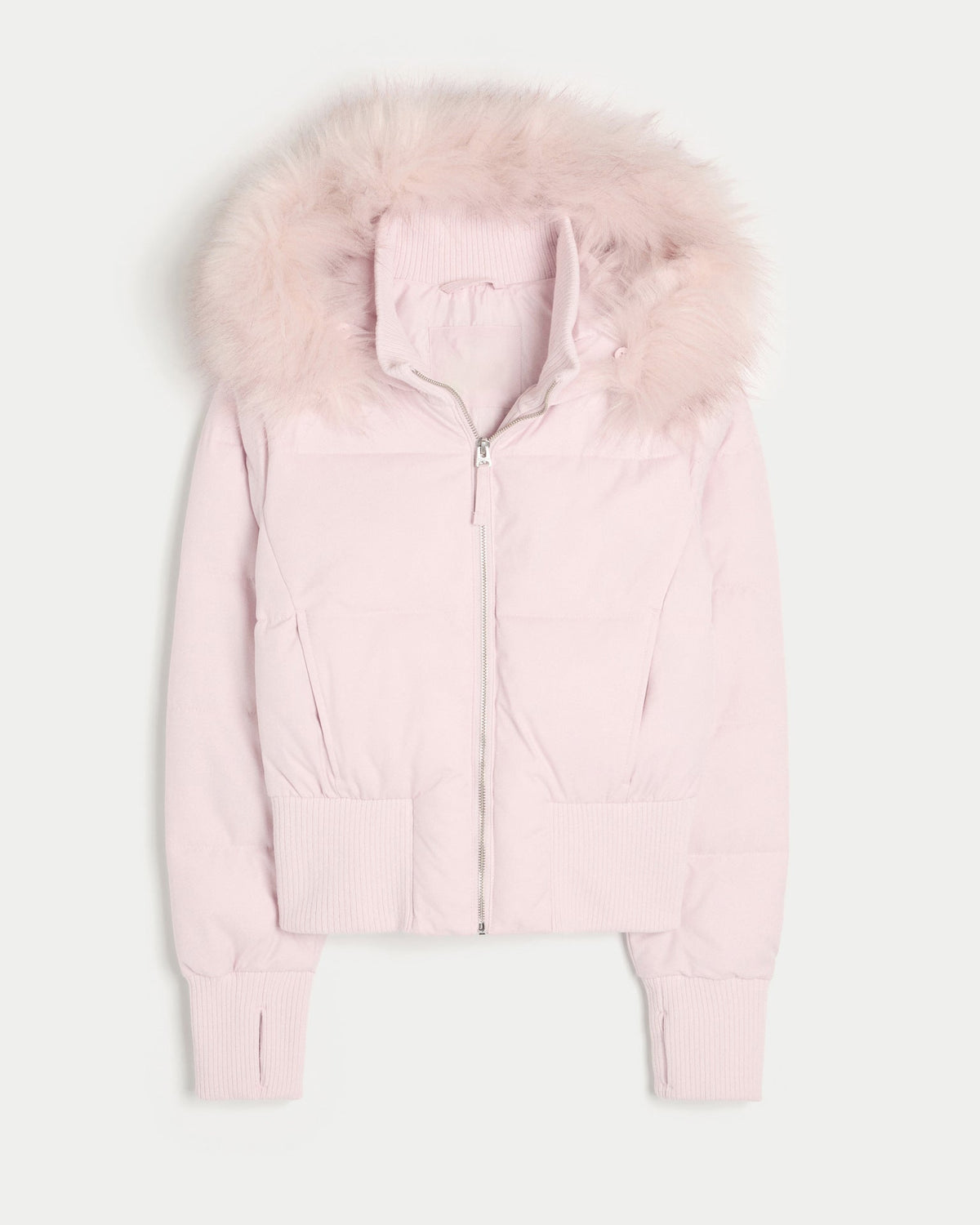 Women's Cropped Quilted Hooded Jacket with Faux Fur Trim