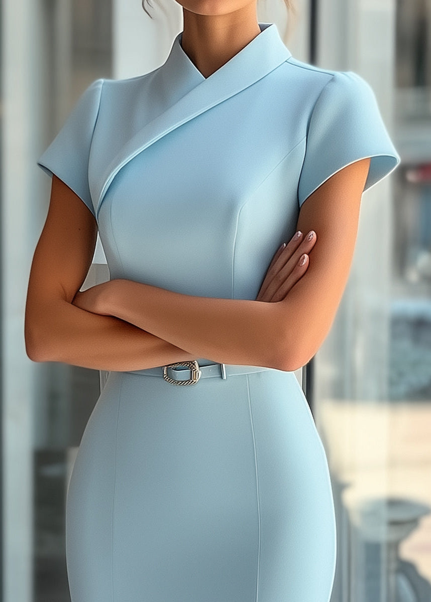 Ceylan Women¡¯s Asymmetrical Midi Dress with Slim Coordinating Belt