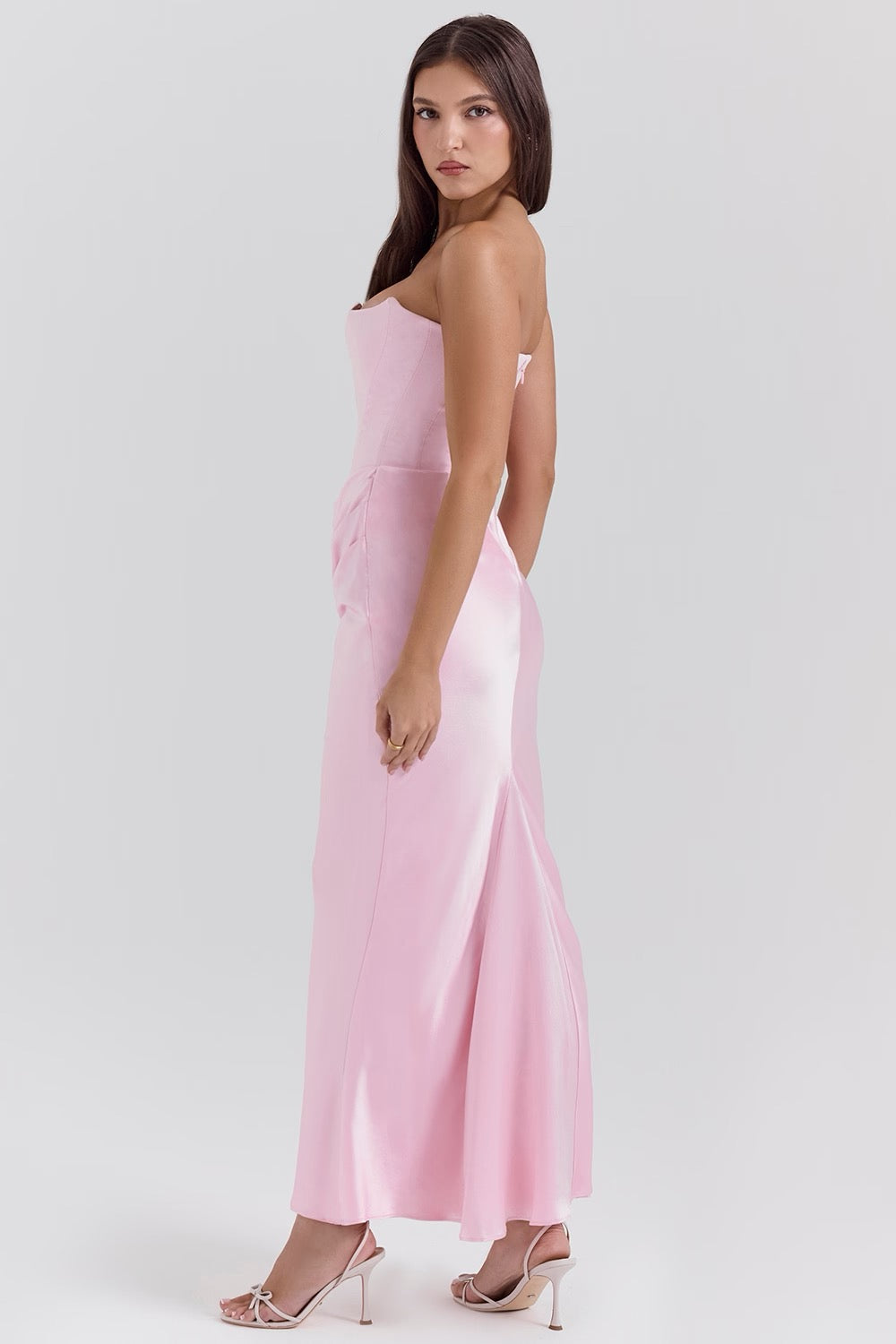 Women’s Strapless Maxi Dress Corset Bodice Draped Hip Wedding Guest Gown